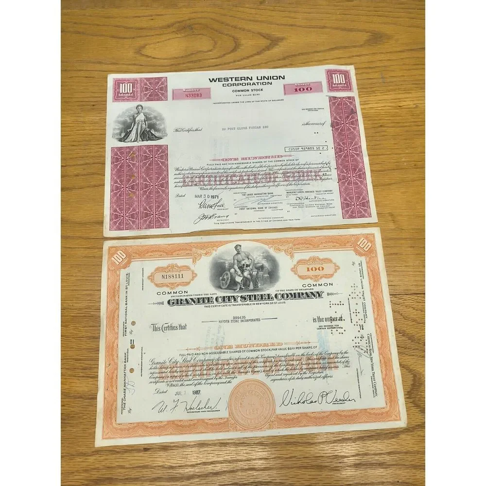 Vintage US Stocks Cirtificates Lot‎ Of 2